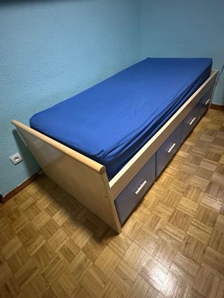 Cama nido con almacenaje beige y azul 2x1metro