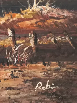 Cuadro paisaje relieve marco madera