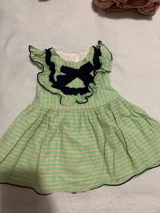 Vestido niña verde rayas lazo