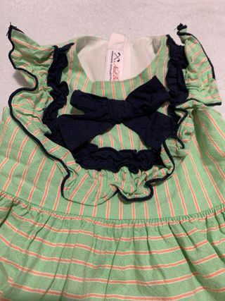 Vestido niña verde rayas lazo