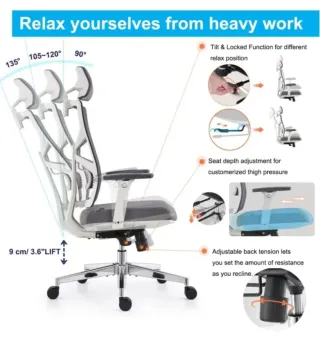 Holludle Silla ergonómica gris y blanca