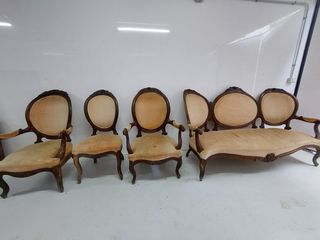 6 Sillas Isabelinas Madera y Tela Amarilla