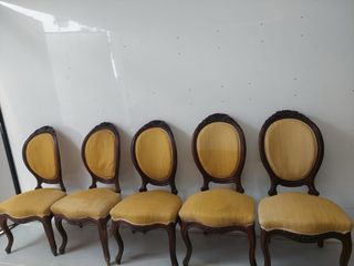 6 Sillas Isabelinas Madera y Tela Amarilla