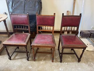 Juego 3 Sillas Clásicas Piel y Madera