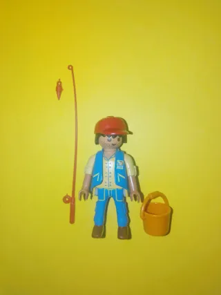 Playmobil figura Pescador cubo Caña pescar pesca