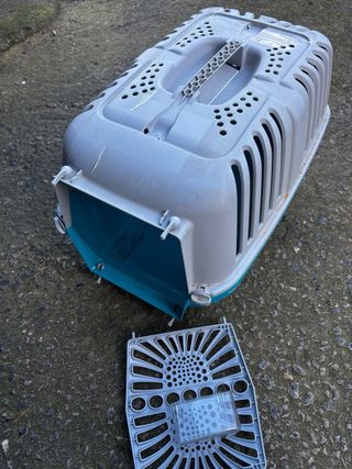 Transportín para mascotas gris y turquesa