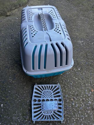 Transportín para mascotas gris y turquesa