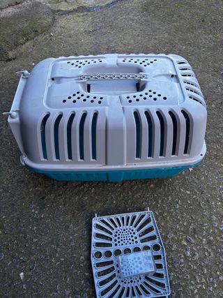 Transportín para mascotas gris y turquesa