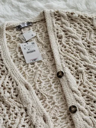 Cárdigan Zara Ganchillo Talla S Beige