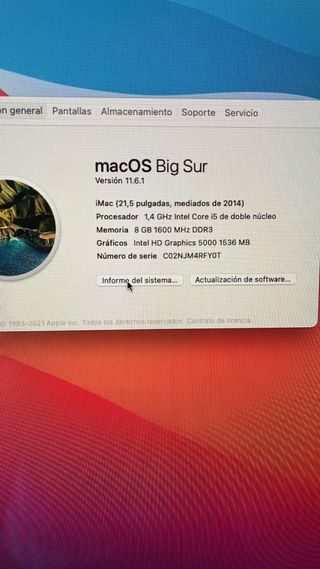 iMac 21,5 2014 Intel Core i5 8GB RAM