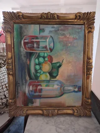 Cuadro Bodegón Frutas y Botella