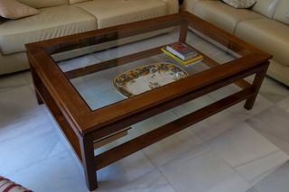 Mesa de centro madera teka y cristal