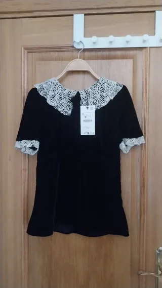 Top terciopelo negro crochet Zara