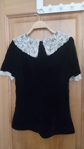 Top terciopelo negro crochet Zara