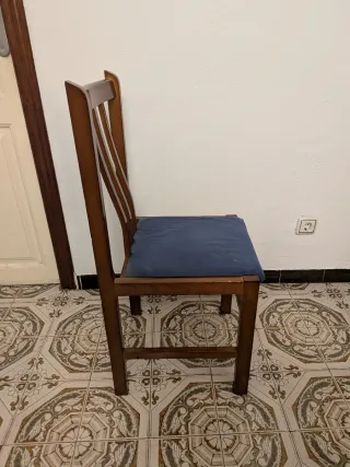 Juego 4 Sillas Comedor Madera Tapiz Azul