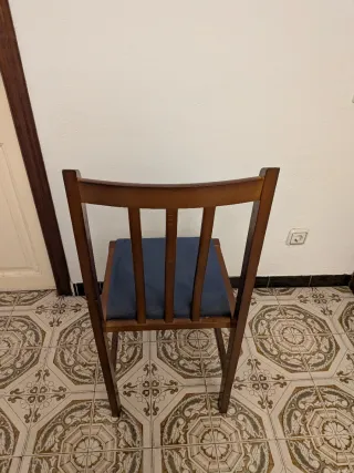 Juego 4 Sillas Comedor Madera Tapiz Azul