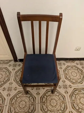 Juego 4 Sillas Comedor Madera Tapiz Azul