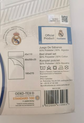 Juego Sábanas Real Madrid Cama 90