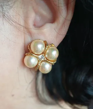 Orecchini vintage perle e strass a clips