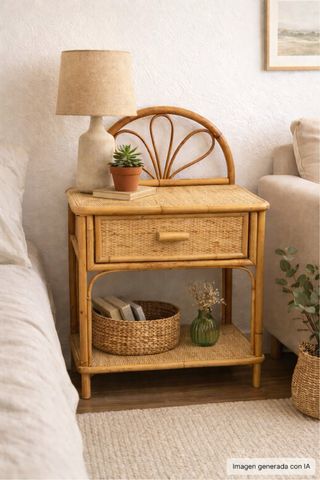 Mesita Noche Ratán Vintage