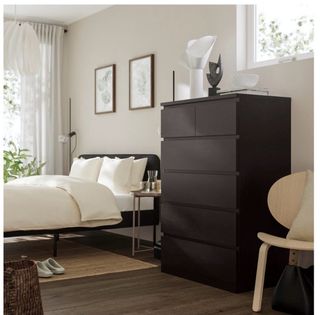 Cómoda 6 cajones madera oscura