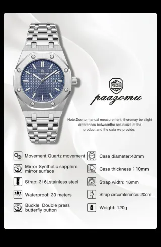 Reloj paazomu Hombre Esfera Azul Acero