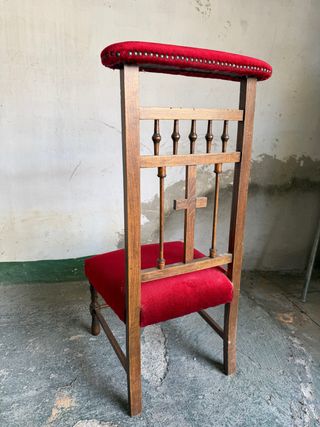 Reclinatorio Silla Iglesia Madera Terciopelo Rojo