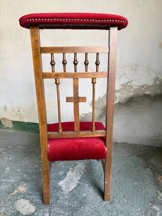Reclinatorio Silla Iglesia Madera Terciopelo Rojo