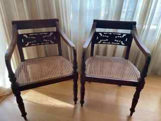 2 Butacas Teca Antiguas con Rattan