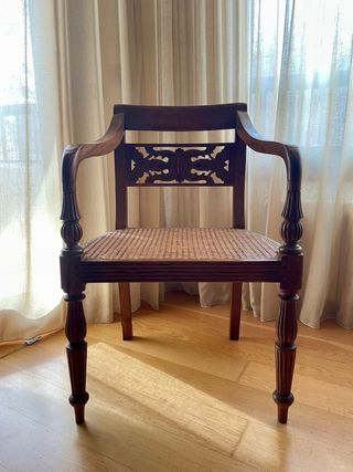 2 Butacas Teca Antiguas con Rattan