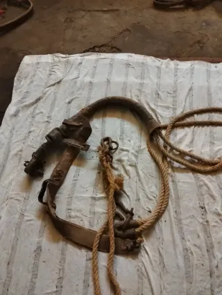 Arreos antiguos de cuero y cuerda