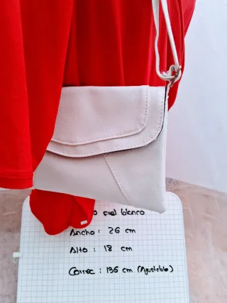Bolso de piel auténtica. Blanco. Clutch