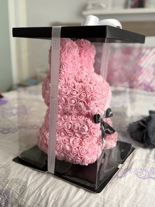 Oso de peluche rosa flores San Valentín