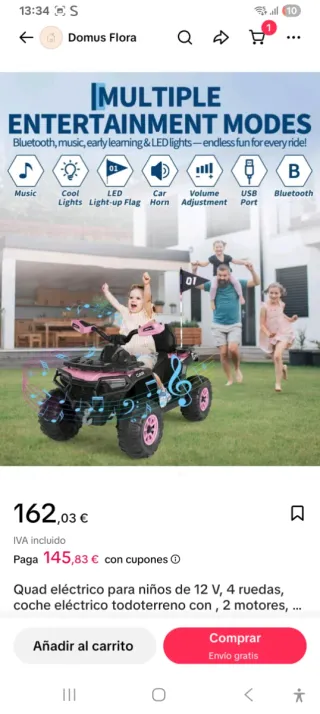 Quad eléctrico infantil 12V 4 ruedas