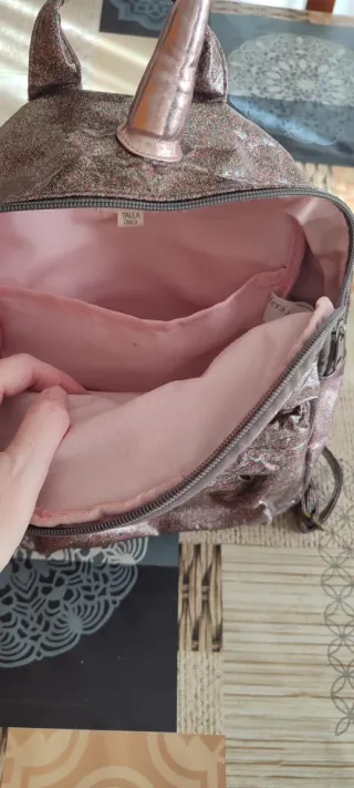 Mochila unicornio purpurina rosa y oro