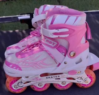 Patines en línea rosas y blancos talla 35/38