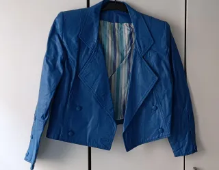 Cazadora Piel Vintage Azul