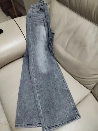 Jeans a gamba larga denim grigio ragazza taglia S