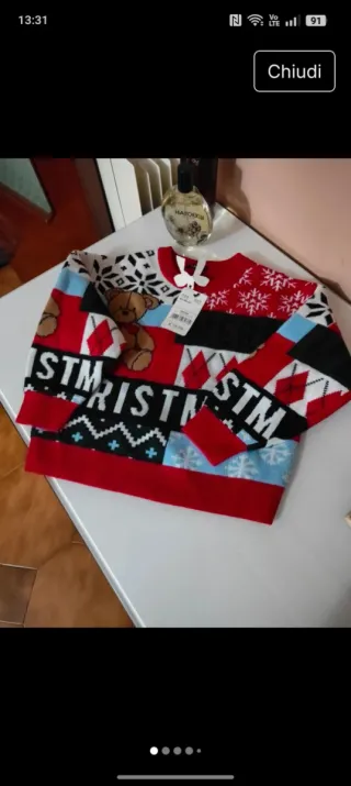 Maglione Natale Unisex Bimbi 2-3 Anni