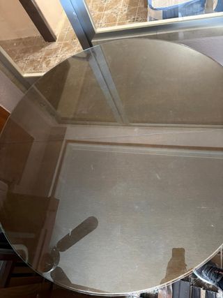 Mesa redonda extensible madera y cristal