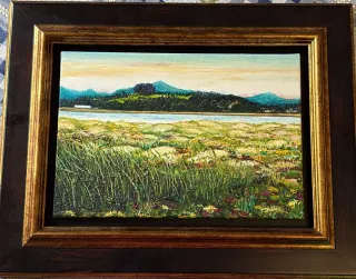 Cuadro paisaje río y montañas medida 51/40