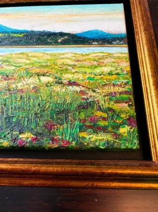 Cuadro paisaje río y montañas medida 51/40