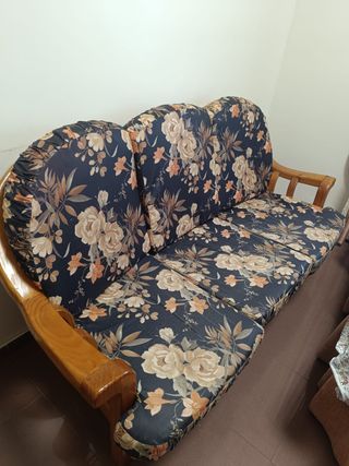 Sofá Provenzal 3 Plazas Tela y Madera