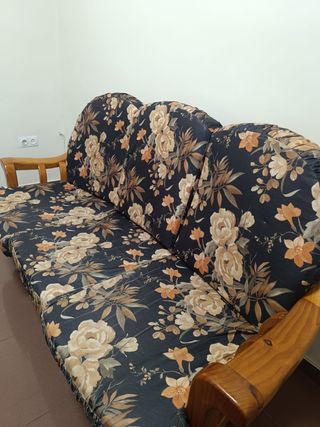 Sofá Provenzal 3 Plazas Tela y Madera