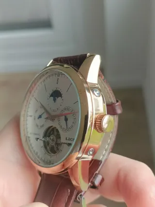 Reloj Lige Automático Dorado y Marrón