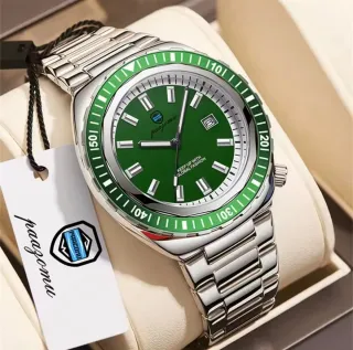 Reloj Paazomu Hombre Verde y Plateado