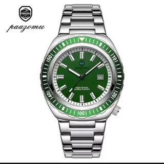 Reloj Paazomu Hombre Verde y Plateado