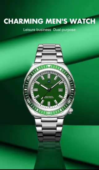 Reloj Paazomu Hombre Verde y Plateado