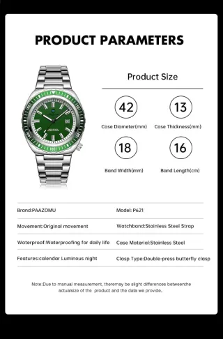 Reloj Paazomu Hombre Verde y Plateado