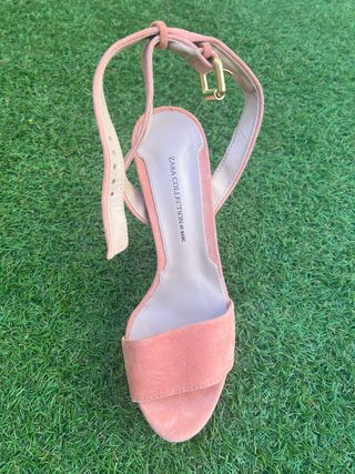 Sandalia tacón ancho Zara rosado sin estrenar